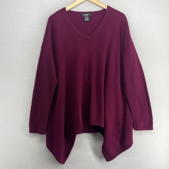 Lord & Taylor Sweaters - LORD & TAYLOR Sweater Womens XL Cashmere V-Neck Asymmetric Tunic Pullover Red
